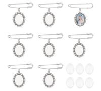 PH PandaHall 8 Sets Wedding Bouquet Charms Photo Brooch Making Kit Brooch Tray Oval Clear Glass Cabochons for Wedding Party Memory Charms Father's Day, Antique Silver & Platinum