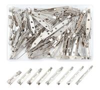 PH PandaHall 8 Sizes Brooch Pin Backs 80pcs Silver Bar Pins Badge Pinback Brooch Backings Jewellery Locking Pins Safety Pin Clasp for Jewellery Making Name Tags Corsage, 15/20/25/30/32/35/38/45mm