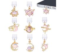 PH PandaHall 8 Styles Dust Plug Charm, PVC Pendants Dustproof Plugs Type C Charging Port Protector with Alloy Resin Moon Star Planet Pendants for Kindle E-Reader Phone Type-C/USB-C Devices