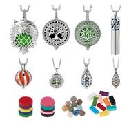PH PandaHall 8 Styles Essential Oil Diffuser Necklace Aromatherapy Locket Pendant Necklaces with 30pcs Refill Pads Platinum Perfume Sweater Chain for Women Men Christmas Birthday Jewellery Gifts