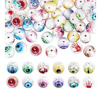 PH PandaHall 8 Styles Round Eyeball Beads 44pcs Halloween Beads 16mm Scary Eyes Bubblegum Bead Acrylic Evil Eye Bead for Jewellery Making Bracelet Necklace Pen Crafts Party Decor, Hole: 2mm