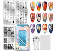 PH PandaHall 80 Patterns Circus Nail Stamping Plates 3PCS Circus Clown Templates Animal Balloon Cloud Nail Image Template Stainless Steel Art Stencils with Tools for DIY Print Manicures Salon Design