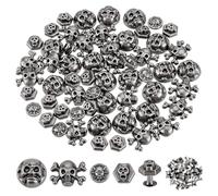 PH PandaHall 80 Sets Skull Head Rivets Screw Back Skull Rivets, 4 Styles Skull Decorative Rivet Studs Antique Silver Skeleton Ghost Rivet for Clothes Bag Leather Belt DIY Craft Making