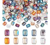 PH PandaHall 80pcs 10 Colours Faceted Beads, 12x9mm Rectangle Crystal Beads Electroplate Glass Bead AB Colour Flat Craft Loose Spacer Bead for DIY Jewellery Bracelet Necklace Earring Making Crafting