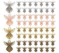 PH PandaHall 80pcs 4 Colors Angel Charm Pendants Metal Angel Wings Pendants Fairy Dangle Charms Easter Angel Pendants Tibetan Style Angel Charms for DIY Earrings Bracelets Necklaces Jewelry Making