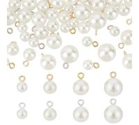 PH PandaHall 80pcs 4 Sizes Pearl Pendant Charms, 8-14mm White Pearl Beads with Golden/Silver Loop for DIY Dangle Earrings Necklace Bracelet Jewellery Keychain Making