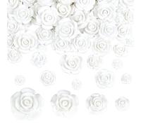 PH PandaHall 80pcs 4 Sizes Resin Rose Cabochons Beads, White Rose Cabochons Flower Flatback Cabochon Opaque Floral Cabochons for Jewelry Making Scrapbooking Hair Clip Crafts, 22/18/14.5/9.5mm