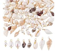 PH PandaHall 80pcs 8 Style Seashell Charms Cowrie Shell Necklace Pendants Copper Jewellery Crafts Beachy Charms for Summer Crafts Necklace Earrings DIY Jewellery Making Beach Party Decorations