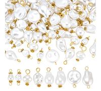 PH PandaHall 80Pcs 8 Styles Pearl Connector Charms Irregular Pearl Charm for Jewellery Making, ABS Bead Pendant Connectors with Loops for Jewellery Necklace Bracelet Earring Making