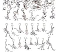 PH PandaHall 80pcs Alloy Dinosaur Clip on Charms Vintage Silver Platinum Gold Bag Pendant for Purse Keychain Handbag Backpack School Locker Decoration DIY Craft Project, 2.4~3.7cm