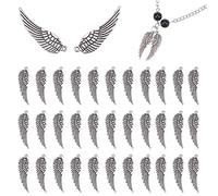 PH PandaHall 80pcs Angel Wing Pendants, Tibetan Style Feather Angel Wings Charms Double-Sided Easter Antique Silver Dangle Wing Charms for Bracelet Necklace Earring Jewellery Making