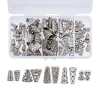 PH PandaHall 80pcs Cone Bead Caps Antique Silver Bead Caps, 5 Styles Tibetan Style Alloy Spacers Bead Caps Tassel End Cap for Earring Necklaces Keychain Pendants Jewellery Making DIY Crafts