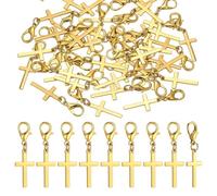 PH PandaHall 80PCS Cross Charms 26x13mm Gold Crucifix Clip-on Pendant Metal Cross Dangle Minimalist Crucifix Pendant with Lobster Claw Clasp for Easter Necklace Bracelet Keychain Jewellery Making