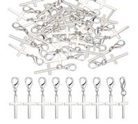 PH PandaHall 80PCS Cross Charms 26x13mm Silver Crucifix Clip-on Pendant Metal Crucifix Cross Pendant Minimalist Dangle with Lobster Claw Clasp for Easter Necklace Bracelet Keychain Jewellery Making