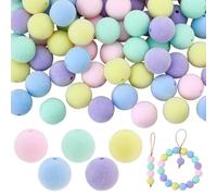 PH PandaHall 80pcs Easter Velvet Bead 5 Colors Blue Flocking Spacer Beads 16mm Green Round Ball Beads Pink Yellow Purple Craft Beads for Garland Party Ornaments Jewellery Making Pen Bracelet Necklace