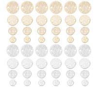 PH PandaHall 80pcs Flat Round Links 8 Styles Brass Blank Tag Link Connectors 4 Sizes 6/8/10/12mm Textured 24K Gold Plated Metal Charm Links for Earring Necklace Bracelet Making, Golden/Platinum
