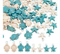 PH PandaHall 80PCS Turquoise Charms, 4 Style Turquoise Sea Turtle Starfish Pendant Blue White Ocean Charms for Gift Necklace Earring Bracelet Anklet DIY Craft Jewellery Making, Stainless Steel Color