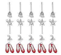 PH PandaHall 80pcs Witch Hat Broom Charms Pendants 4 Styles Magical Charm Red Ballet Shoes Star Charms Tibetan Style Alloy Pendants for Halloween Jewelry Making Necklace Bracelet Earring DIY Crafts