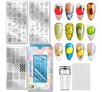 PH PandaHall 82 Patterns Fruit Nail Stamping Plates 3pcs Lemon Apple Pear Nail Art Stencils Pinnapple Grape Nails Art Templates Stawberry Orange Manicure Design Stencil for Women Manicures Salon Print
