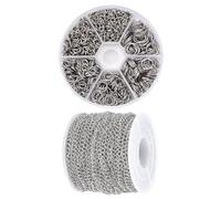 PH PandaHall 82fts Silver Chains with 6 Sizes Jump Rings, 4mm Stainless Steel Necklace Chain 4/5/6/8/9/10mm Open Jump Rings Jewellery Making Set for DIY Crafts Bracelet Keyring Jewellery Making