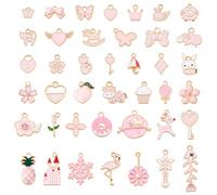PH PandaHall 83pcs 15 Styles Pink Enamel Pendants, Golden Enamel Charms Cute Flower Heart Snowflake Pendant Bowknot Castle Charms for DIY Necklace Bracelet Earrings Jewellery Making