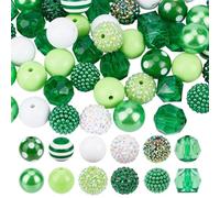 PH PandaHall 84pcs Green Chunk Beads 12 Styles St. Patrick's Day Bubblegum Beads 18-20mm Acrylic Focal Bead Craft Large Spacer Bead for Carnival DIY Craft Pen Making Bracelet Party