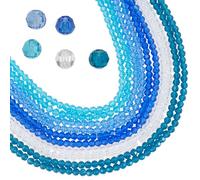 PH PandaHall 870pcs Blue Glass Beads 5 Colors Crystal Beads 4mm Round Faceted Beads Transparent Beads Bicone Loose Beads for Jewellery Making Summer Seaside DIY Craft Bracelet Necklace Earring