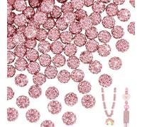 PH PandaHall 8mm Pink Rhinestone Clay Beads Polymer Clay Crystal Beads, 100pcs Pave Disco Ball Clay Beads Round Diamond Clay Beads for Necklace Bracelet Earring Jewellery Making DIY Crafts