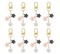 PH PandaHall 8pcs Cherry Flower Keychains, Pastel Floral Keychain Blossom Enamel Key Chain with Swivel Clasp for Handbag Purse Car Keys Phone Gift Decoration Birthday Wedding, Golden, 8cm