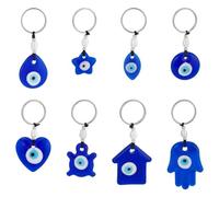 PH PandaHall 8PCS Evil Eye Keychains, 8 Styles Glass Blue Evil Eye Pendant Keychains Teardrop Heart Palm Tortoise Star House Flat Round Eyes Key Rings for Men Women Handbags Decorations