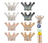 PH PandaHall 8pcs Rhinestone Crown Beads, 4 Colors Crystal King Queen Crown Beads Fancy Focal Bead European Metal Spacer Bead for Beadable Pens Necklace Jewellery Making DIY Craft