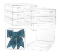 PH PandaHall 8pcs Small Clear Plastic Storage Container with Lid Storage Boxes Portable Cases Square Craft Case Organizer Boxes for Cheer Bows Paper Clips Buttons Jewellery Small Items, 15x15x3.8cm