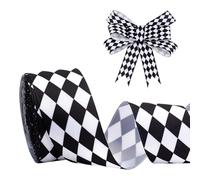 PH PandaHall 9.1m Black and White Checkered Ribbon 38mm Craft Gingham Grosgrain Ribbon Rhombus Pattern Decorative Ribbons for Gift Wrap Cake Party Decoration Bow Holiday Christmas