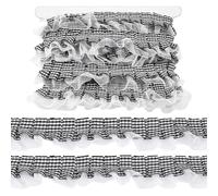 PH PandaHall 9.1m Black Gingham Pleated Ruffled Ribbon 4.3cm Wide Gingham Ruffle 2-Layer Pleated Lace Trim Gathered Checkered Ribbon Edge Trimming for Sewing Dress Clothes Home Decor