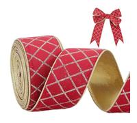 PH PandaHall 9.1m Christmas Ribbon 6.3cm Wide Red Velvet Ribbons Wired Ribbons Diamond Glitter Velvet Wired Edge Lattice Ribbon for Christmas Decorations Gift Wrapping Bows Wreaths