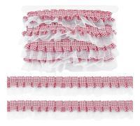 PH PandaHall 9.1m Gingham Ruffle 2-Layer Pleated Lace Trim 4.3cm Wide Red Gingham Pleated Ruffled Ribbon Gathered Checkered Ribbon Edge Trimming for Sewing Dress Clothes Home Decor