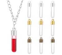 PH PandaHall 9 Sets Clear Glass Bottle Hanging Pendant Column Rice Art Wish Bottles with 3 Colours Cap Vial Tube Pendants for Necklace Making Christmas Home Decorations 1.25" (NOT SCREWABLE)