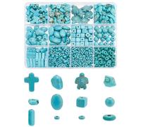 PH PandaHall 904pcs 15 Styles Turquoise Beads, Sea Turtle Disc Cross Turquoise Stones for Crafts Turquoise Rocks Beads for Bracelet Necklace Jewelry Making