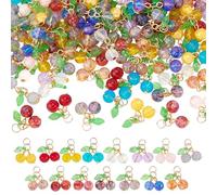 PH PandaHall 90pcs 15 Colors Cherry Charms, Fruit Bead Charms Mini Cherry Pendant Charm DIY Dangle Charms with Metal Loop Jewelry Connector for Necklace Bracelet Earring Jewelry Crafts Making