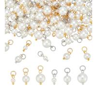 PH PandaHall 90Pcs 3 Sizes 2 Colors Freshwater Pearl Charms Pendant White Bead Pendant with Jump Rings for DIY Dangle Earring Necklace Bracelet Jewelry Making, 0.4~0.5"