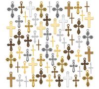 PH PandaHall 90pcs 5 Styles Cross charms Pocket Crosses 3 Colours Keyrings Christian Key Chains for Nativity Party Baptism Favors Sister Gifts Metal Decorative Bible Key Charms 17~25mm
