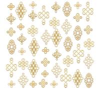 PH PandaHall 90pcs 9 Styles Knot Charms, Golden Chinese Knot Pendant Connectors Alloy Endless Knot Links Jewelry Findings for Chinese New Year, Earrings Bracelets Necklaces Jewelry DIY Crafts Making