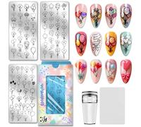 PH PandaHall 91 Patterns Heart Balloons Nail Stamping Plates 3PCS Valentine's DayTemplates Star Nail Image Template Stainless Steel Art Stencils with Tools for DIY Print Manicures Salon Design
