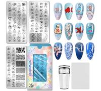 PH PandaHall 92 Patterns Fish Nail Stamping Plates 3pcs Bagged Fish Nails Art Templates Cute Animal Nails Image Plates Wave Texture Manicure Art Stencils for Women Manicures Salon DIY Design Printing