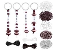 PH PandaHall 920 DIY Football Keychain Making Kit, Acylic Rugby Beads Brown White Beads Alphabet Letter Bead with Key Rings Threads Cords for DIY Sports Football Party Favors Team Gifts