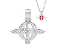 PH PandaHall 925 Sterling Silver Pearl Cage Pendant Round Crystal Gemstone Holder for 8mm Pearls Hollow Bead Cage Charm with Angel Wings for Necklace Bracelet Jewellery Making
