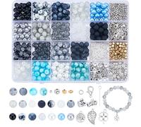 PH PandaHall 944pcs Glass Beads 8mm for Bracelets, 18 Styles Blue Black Clear Round Bead Spacer Beads Loose Craft Bead Silver Charms Pendants Jewellery Findings for Necklace Bracelet Jewellery Making