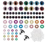 PH PandaHall 96 Sets Glitter Safety Eyes Colorful Sequin Cat Eye Set 16 Colors Crochet Animal Eyes with Washers Plastic Amigurumi Cat Eye for Stuffed Animals DIY Crafts Making Decorations, 10/14mm