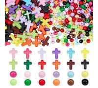 PH PandaHall 960pcs Acrylic Cross Beads 12 Colours Round Beads Easter Chunky Beads, Spacer Loose Beads for Eid Mubarak Ramadan Christmas Decoration Jewellery Necklace Bracelets Earring Making