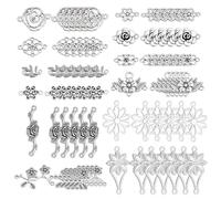 PH PandaHall 96pcs 12 Styles Flower Charms, Flower Connectors Links Metal Filigree Charms Jewellery Connector for Dangle Earrings Bracelets Necklaces Crafts Making, Antique Silver